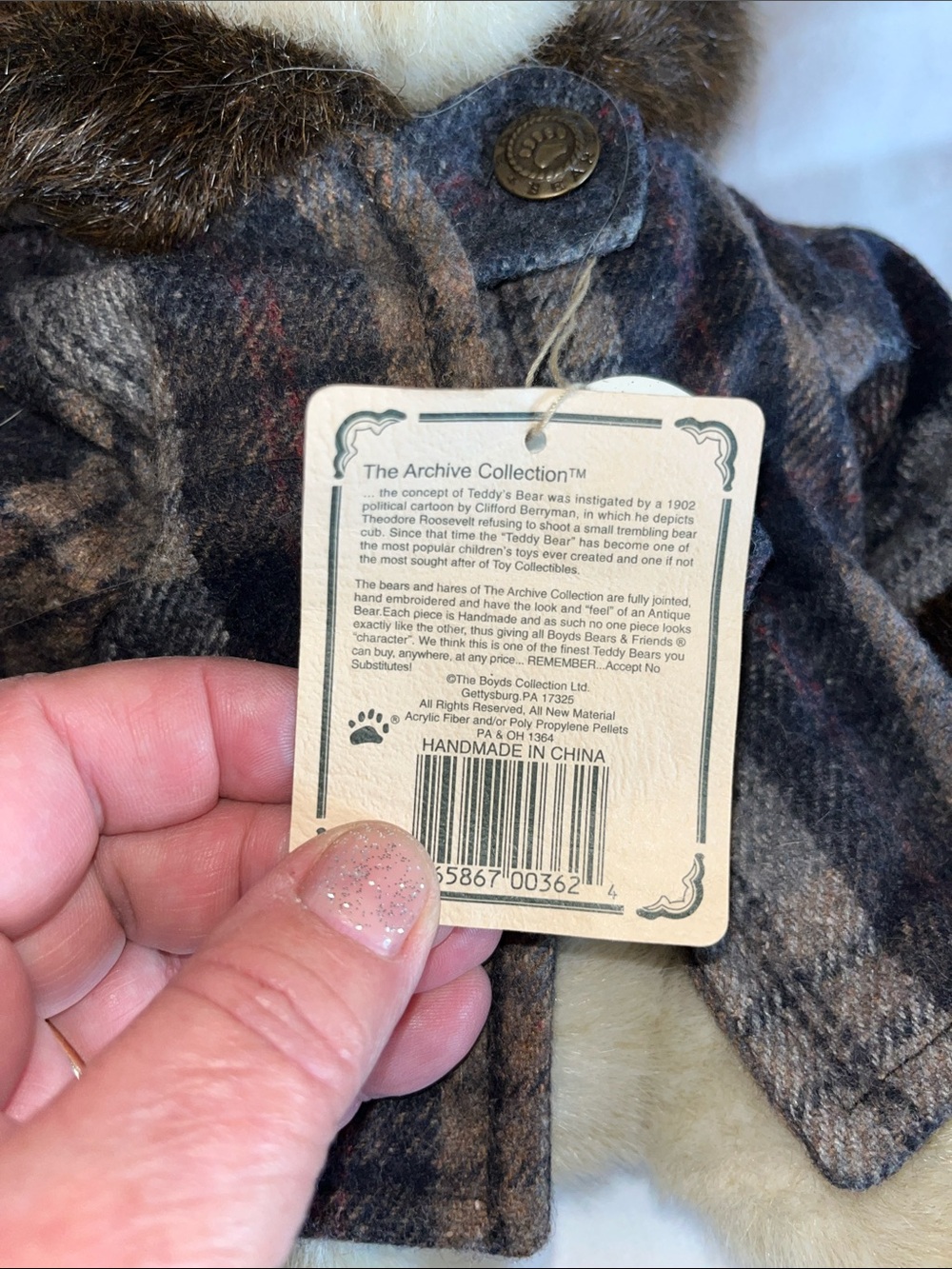Boyd’s Bears 14” Corey Allen Bearsmore Plush Cream Teddy Bear with Plaid Coat - Picture 6 of 8